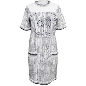 Chanel Sweater Dress White Knit Metallic Short Sl… - image 1